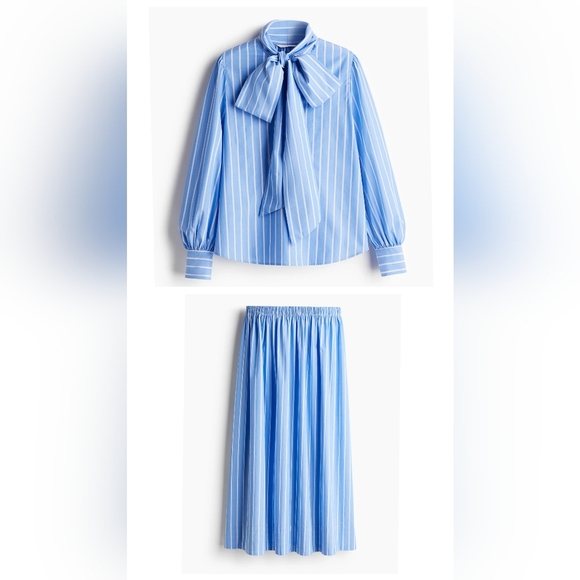 H&M Cotton Stripe Co-ord Skirt And Shirt Set Size L - Picture 2 of 8